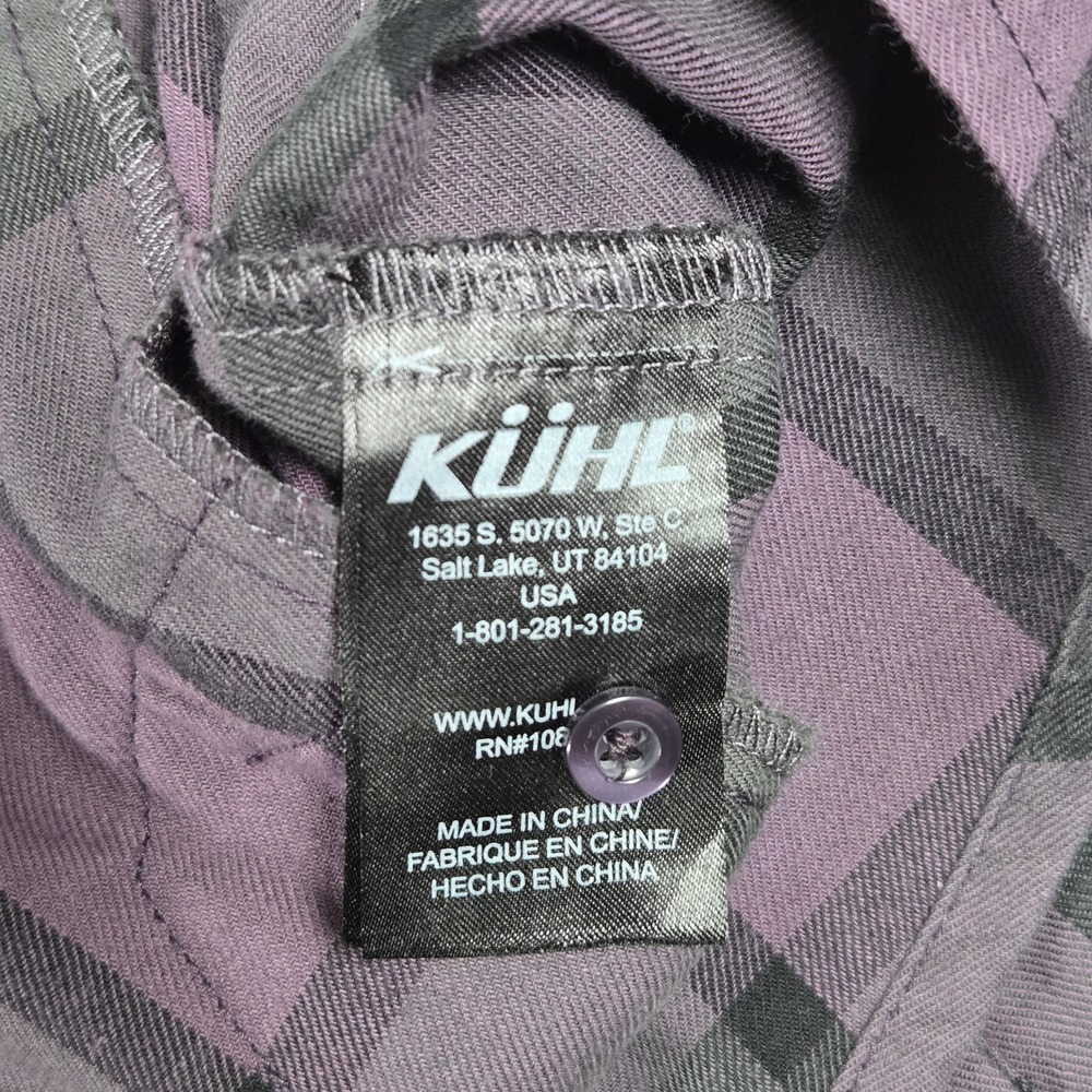 Kuhl Rukus Women's Plaid Flannel Pullover Shirt Size Large Purple Pockets Hiking - Picture 11 of 14